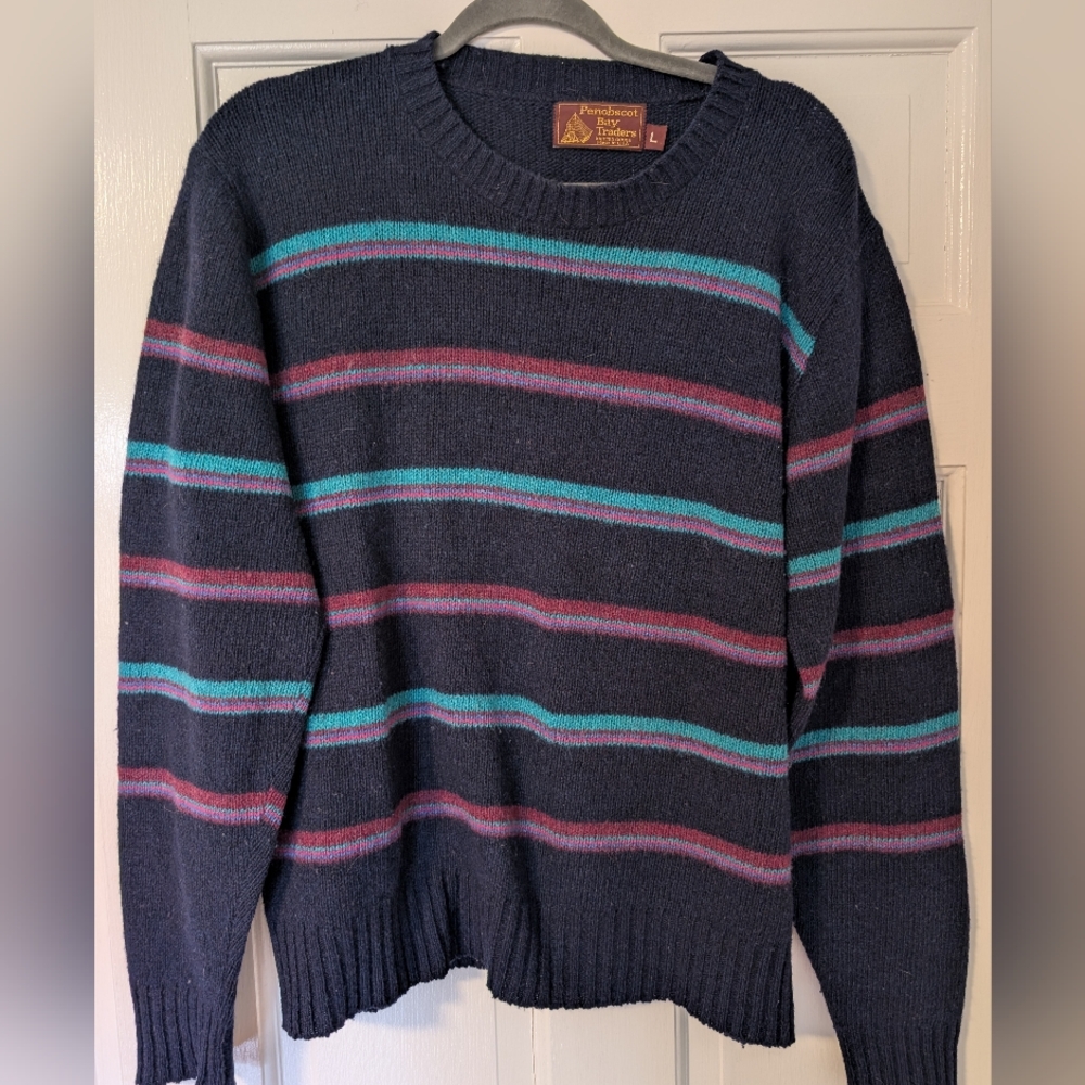 Classic Striped Crewneck Sweater - Black, Blue, Purple
